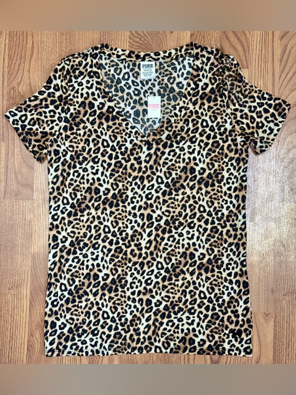 ❤️ NWT PINK Victoria's Secret Leopard Print V-Neck Tee Shirt Brown Black (B18)